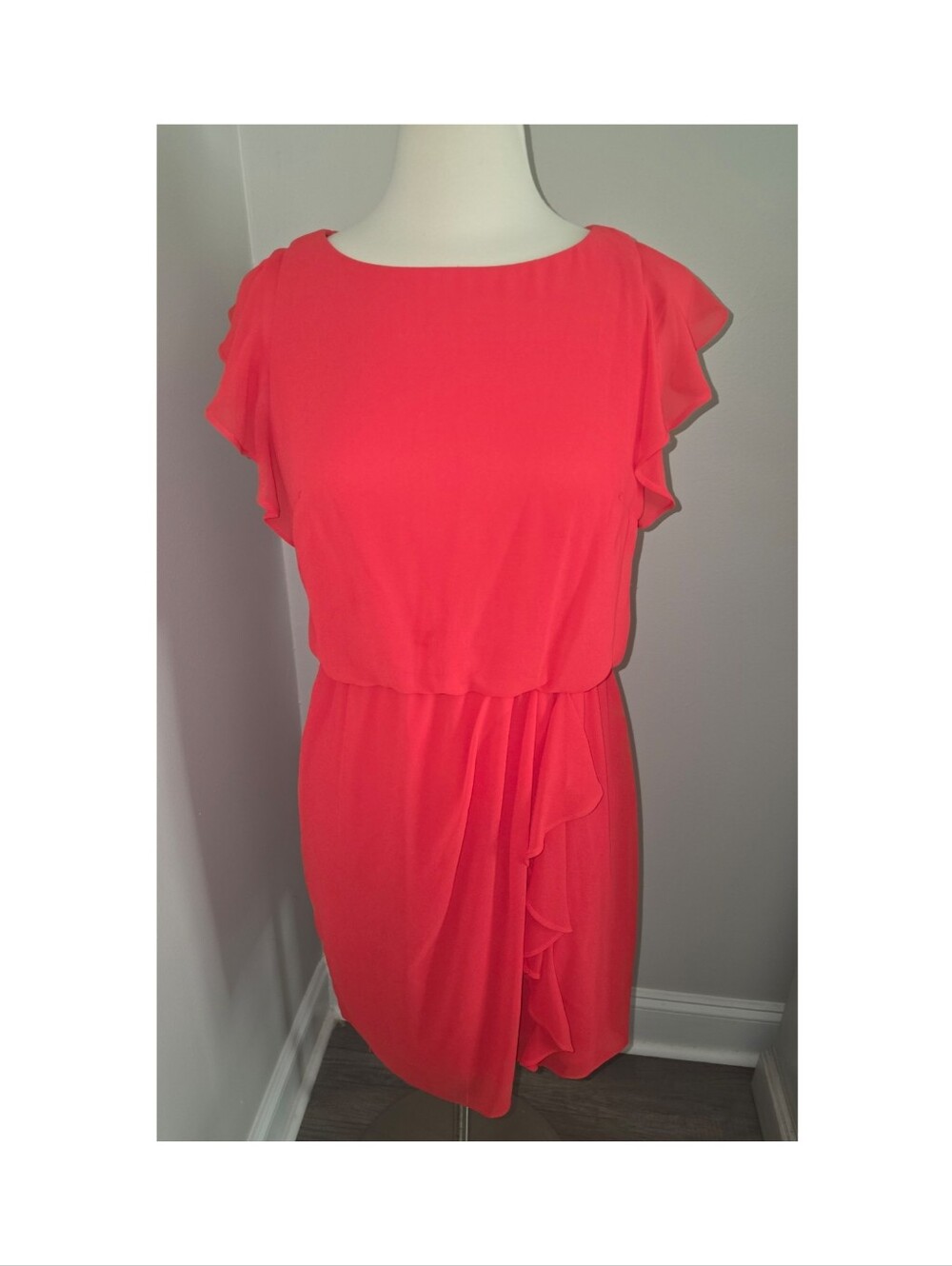Jessica Howard Coral Ruffle Sleeve Fit & Flare Dress 12P EUC